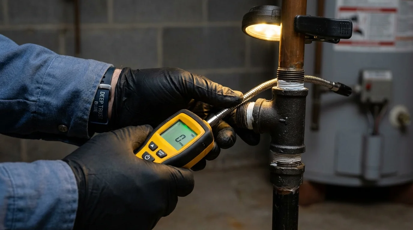 Gas leak detection with electronic sniffer by Johns Plumbing LLC in Turner
