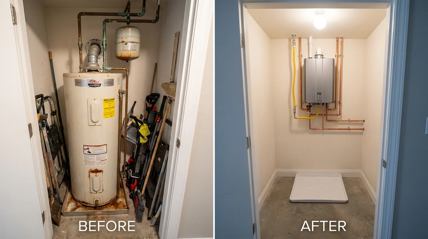 Tank water heater versus wall-mounted tankless unit comparison for Turner, ME homeowners